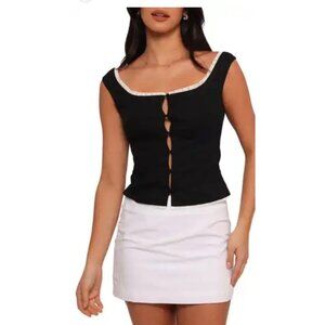 Petal & Pup Romy Black Lace Trim Button Front Ruched Tank Top Small Nordstrom